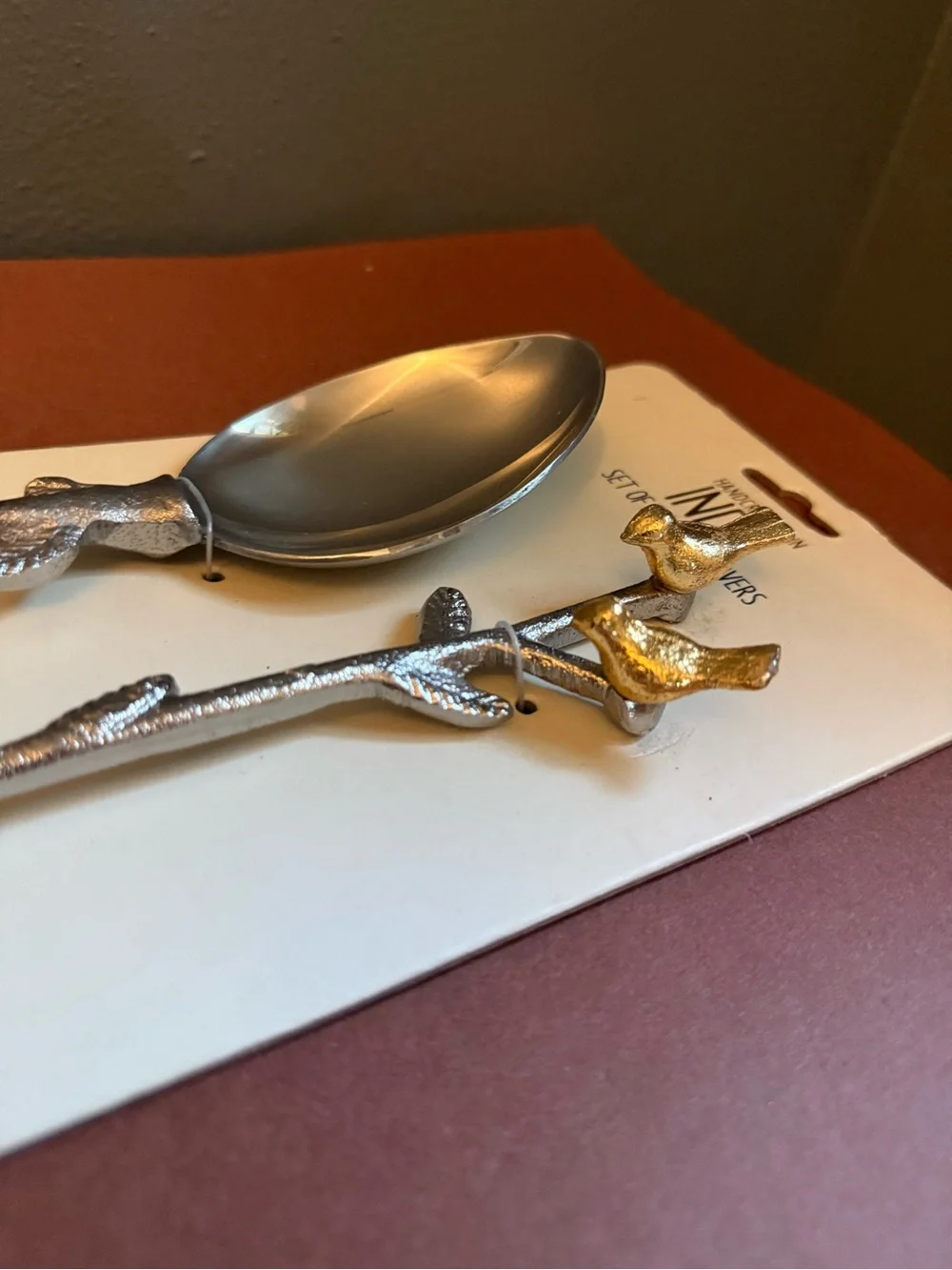 Handcrafted in India Silver and Gold Branch-Style Salad Servers Set